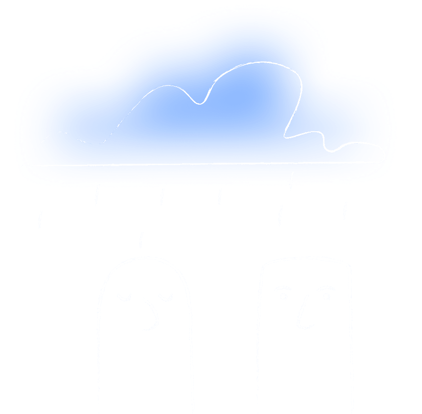 Regenwolke über zwei Figuren